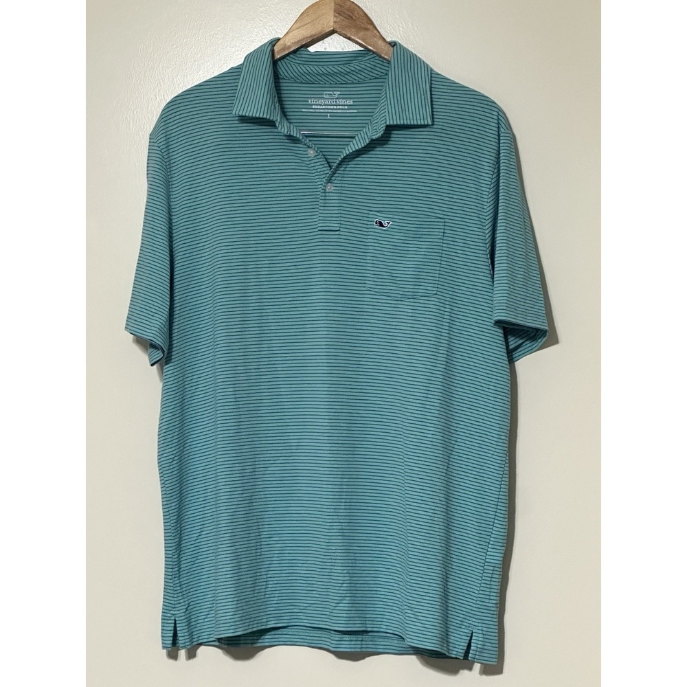 Vineyard Vines Mens Polo‎ Shirt Golf Edgartown Preppy Striped Teal Blue Large